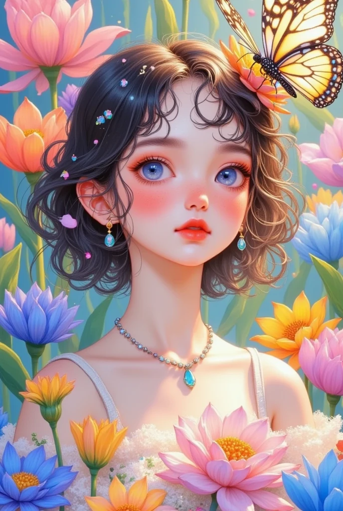  Close-up of a girl with a butterfly on her head,  exquisite digital art , 可爱的数字艺术,  beautiful fairy , Elf girl in a flower dress ,  cute digital painting ,  fantasy art style ,  beautiful fairy ,  beautiful fairy s,  Beautiful and gorgeous digital art ,  Portrait of a Fairy , Space Flower Fairy, Cute, colorful and charming,  可爱的细节艺术品 , 8K high-definition detailed picture