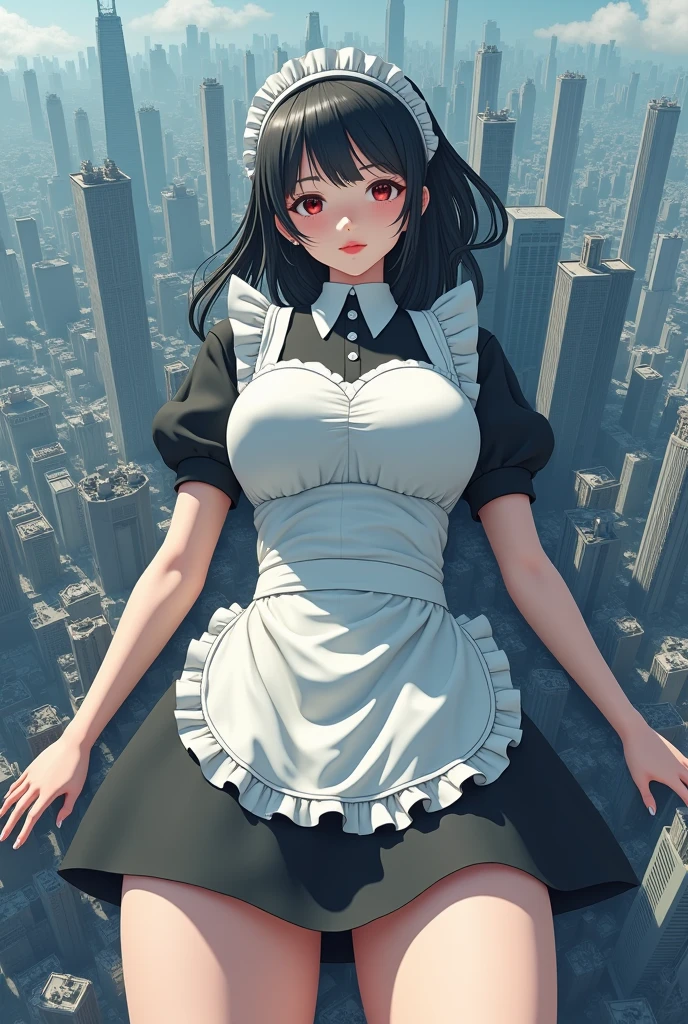 Perfect detail, Special details, highest quality, expensive, 1 Female,..View Viewer, Black Hair,, Knot,, Hair covering both ears, Side bang, Partially exposed forehead, Dark blue eyes, Mature Body, Perfect body, Large Breasts,Big Ass.Sweaty body, Wet body,, blush, Cleavage, uniform, Red ribbon on chest, Black Skirt, Round Glasses、necklace, Pursing your lips, A light smile, Drunk, expensiveディテール, Depth of written boundary, 1080p, 16k, Awards, High resolution, highest quality, masterpiece, 超High resolution, Anatomically correct, Super detailed,,Huge breasts、Realistic、Perfect bodyライン、aerial photograph、aerial photograph、Destroying the city with a smile、 (A giant girl bigger than a skyscraper destroys the city of Shibuya:1.5)、cute、cute、White Shirt、Lying on the ground