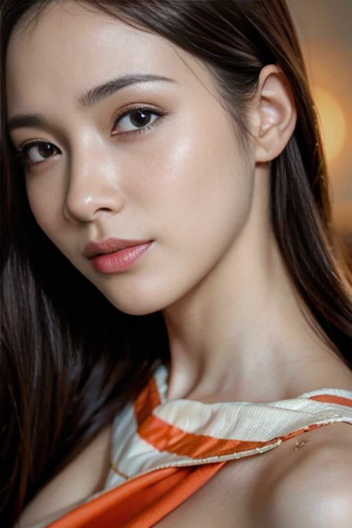 best quality, Ultra high resolution, (realistic:1.4),sunset light, ponytail, korean woman, Detail Pictures, smile, sexy, black shirt, Camera facing, close up (Masterpiece: 1.3), (8ก, realistic, best quality: 1.4), (1 girl), Beautiful face, (realistic face), (black hair, short hair: 1.3), beautiful hairstyle, realistic eyes, beautiful eye details, (realistic skin), Beautiful skin, (coat), nonsense, charming, Ultra high resolution, ultra realistic, high definition, golden ratio