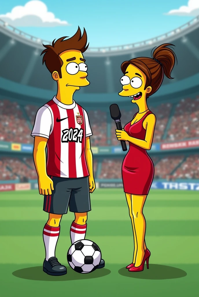 SFW, (((Solo))), 4k, (((1 chica))), megumin, (((ojos rojos))), (((Realista))), (((pelo oscuro))), cabello corto, (((pecho plano)), ((With Argentine Football shirt)), Football shirt, Argentine Football shirt, (((with a microphone in the hand))), (((taking the microphone with emotion))), (((emocional ))) (((in a football stadium))), (((public in background))) ((audiencia animada en el fondo)), ((public with a Football shirt)), (((Sunny day))), luz de sol, (((football shirt with white and light blue vertical lines))), (((number 10 in the middle of the shirt))), (( (contando un juego))), ((sentado en una mesa con el publico)), sentarse y contar un juego, ((excited expression)), surprised expression, visto desde el lado, visto desde el lado, mirando a la izquierda