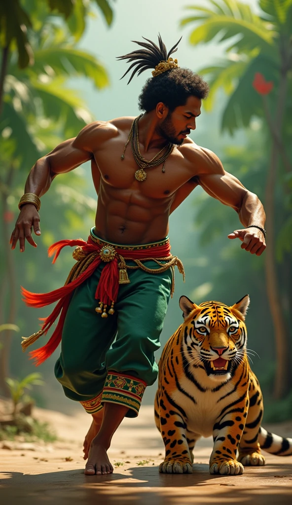 Jr ntr with six pack standin in the middle of lions at night