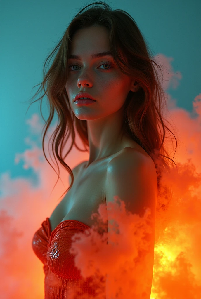 Girl with crimson red eyes and a buxom body without clothes
