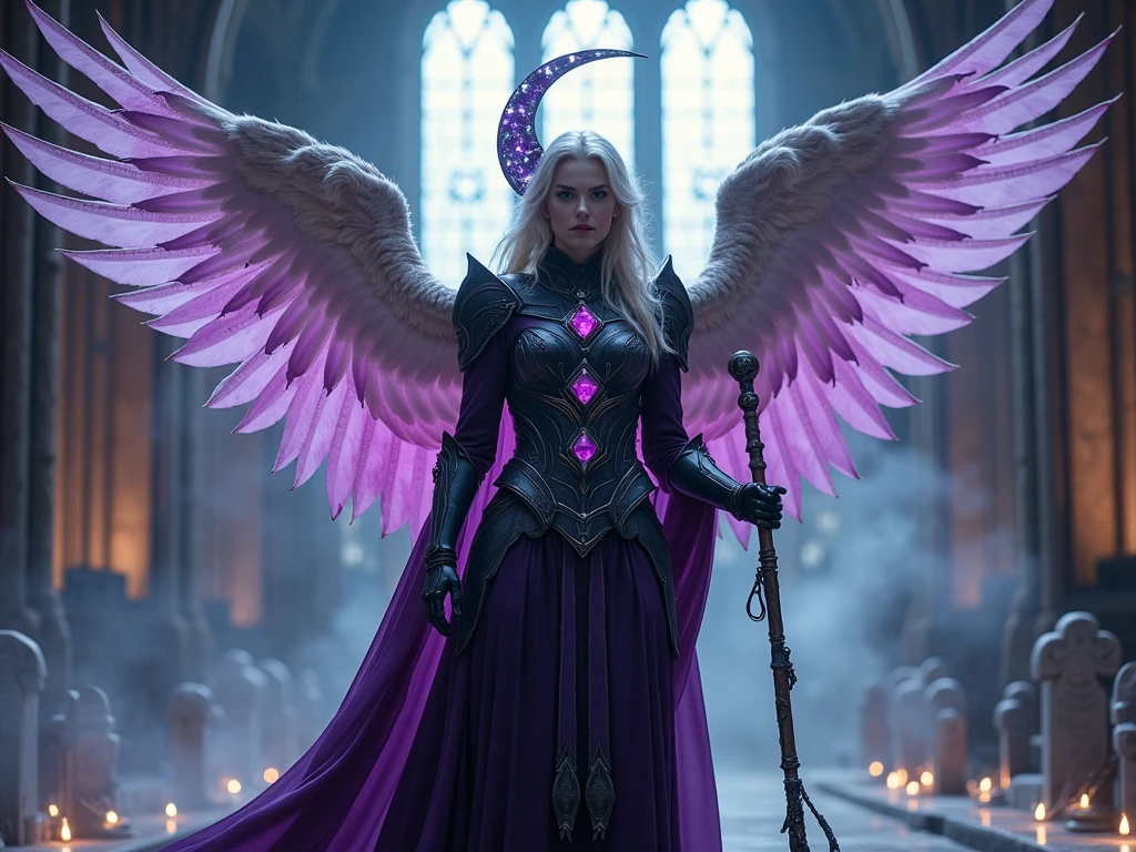 ray tracing z pass bright light from below, (1girl, sexy adult female:1.2), purple eyes, medium blonde hair, solo, (full body:0.6), looking down, detailed background, detailed face, gemstone theme:1.1), dilated pupils, summoner, necromancer clothes, pendant, summoning, dynamic pose, (open mouth:0.8), ritual, pentagram, surrounded by dark sigils, floating particles, dark swirling magic energy, calling forth supernatural souls, spooky netherworld background, whirlwind, omen, ethereal atmosphere, looking at camera, close up, from waist, (best quality, high quality:1.2), (masterpiece:1.1), (detailed), photorealism, photorealistic, ultra realistic 8k cg, hdr, dramatic cinematography, cinematic lighting, cinematic bloom, sharp focus, lens flare, ray tracing, reflections, sharp focus, sfw