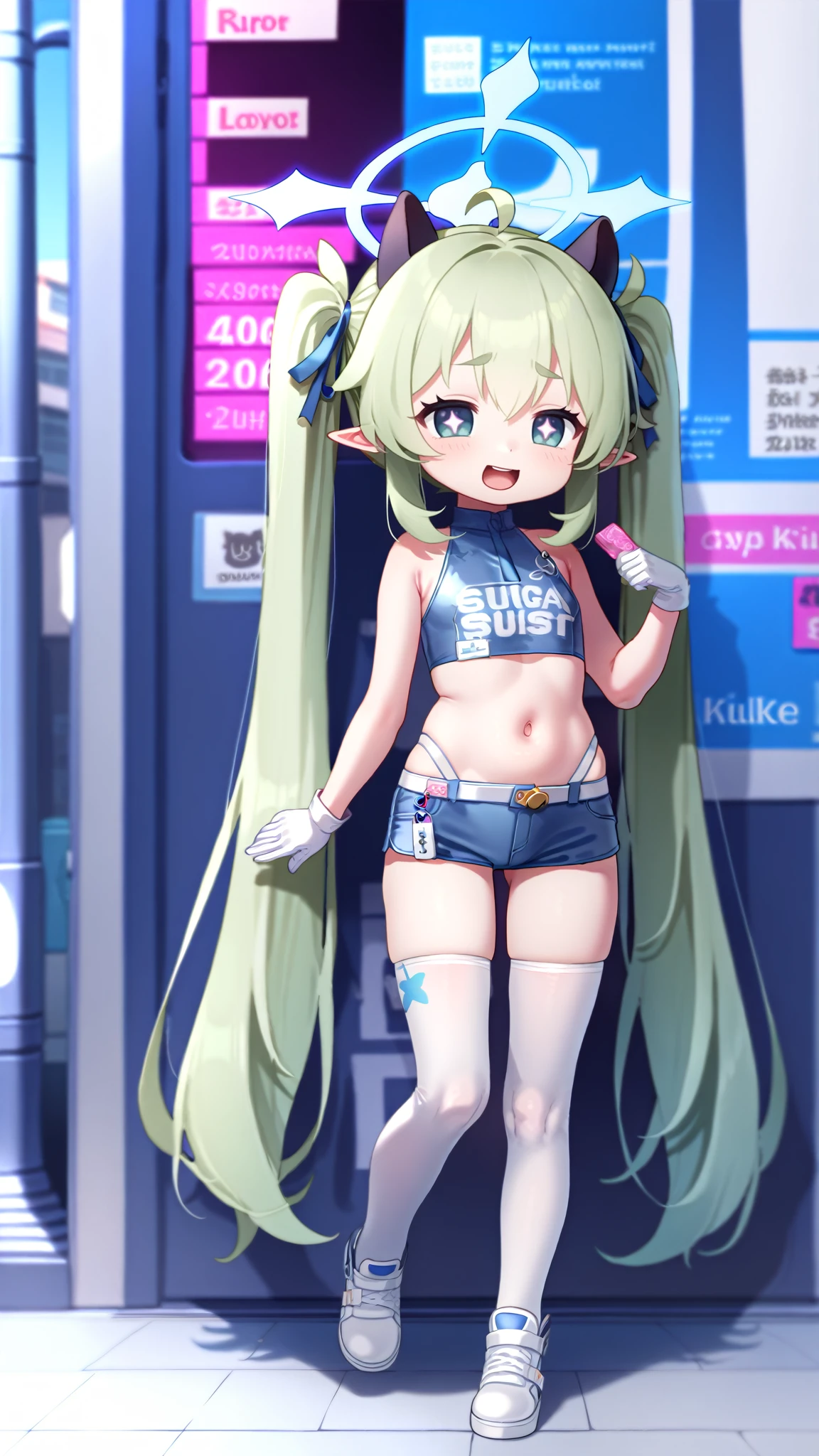 loli,  full body, , short stature,  flat chest , ropa de prostitute, loli prostitute, prostitute,  prostitute,  Twin tails, For the green,  green hair ,  Twin tails verdes, make-up, loli con make-up, very long hair,  heart-shaped eyes,  heart pupils , mesugaki,  loli mesugaki ,  mesugaki,  loli with an evil face , face of lust, sonrisa grande, bull face ,  loli with a mocking face ,  loli laughing ,  lustful loli , Get out, loli Get out, loli muy Get out, ropa de Get out,  green eyes,  High resolution,  Anatomically correct ,  The best quality ,  tall details, HD model,  lyrics,  text,  Textured skin , pale skin,  green eyelashes ,  revealing clothing,  tight clothes , open eyes , detailed eyes, sexy clothes