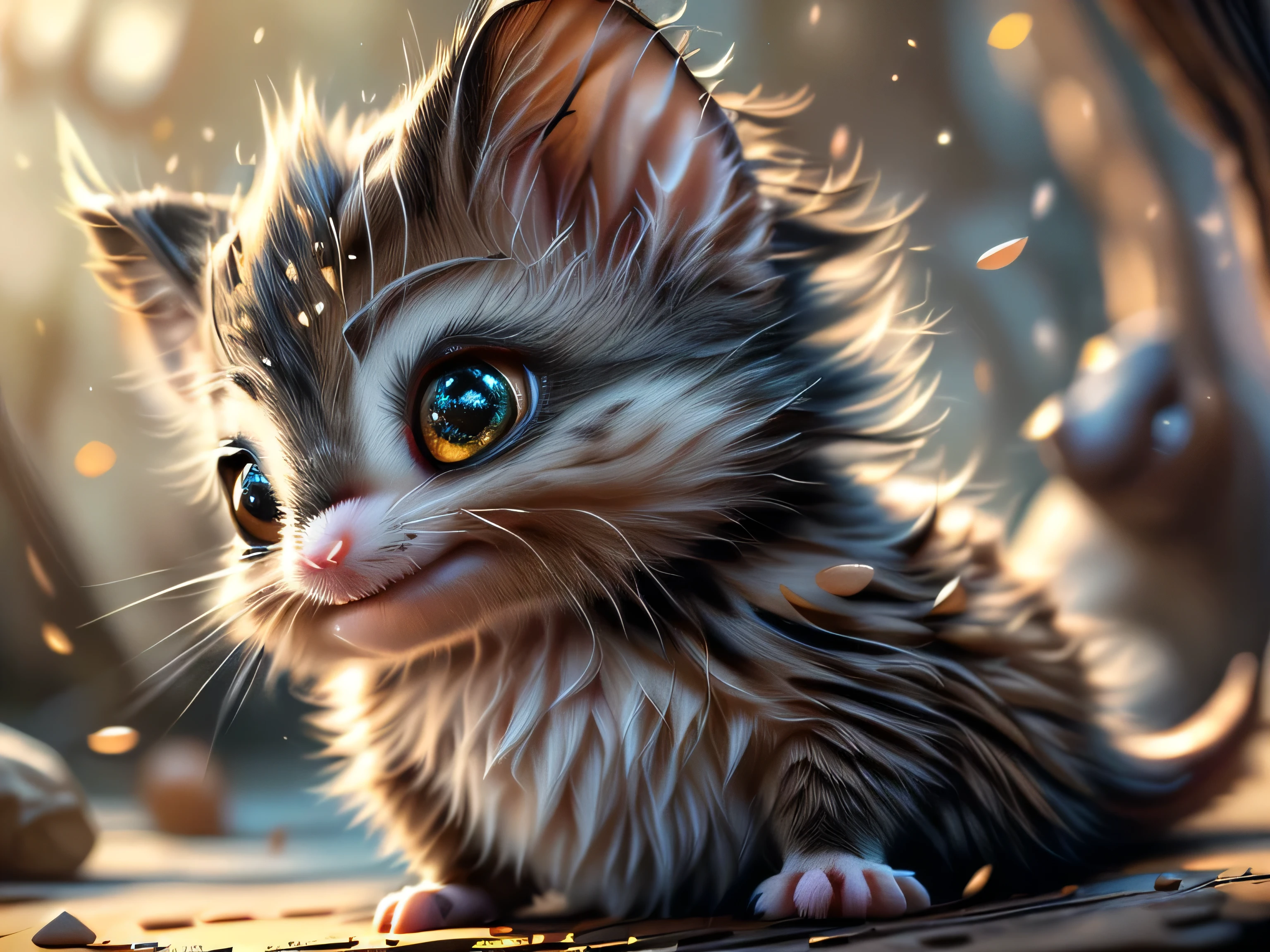 Magical Fantasy Creature, (Best Quality, Masterpiece, Representative Work, Official Art, Professional, Super Detailed, 8k:1.3), (Photorealism:1.2) Super Cute, Big Eyes, Soft, Soft Nose, Fluffy, Two-Toothed Smile, Bat Mouse, Realistic, Beautiful, Stars in Eyes, Soft Volumetric Light, (Backlight:1.3), (Cinematic:1.2), Intricate Details, (ArtStation:1.3), --auto --s2