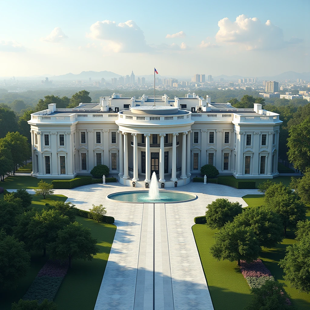 A majestic white house stands tall in the heart of Washington, its grand columns and intricate details beckoning you to explore its rich history.