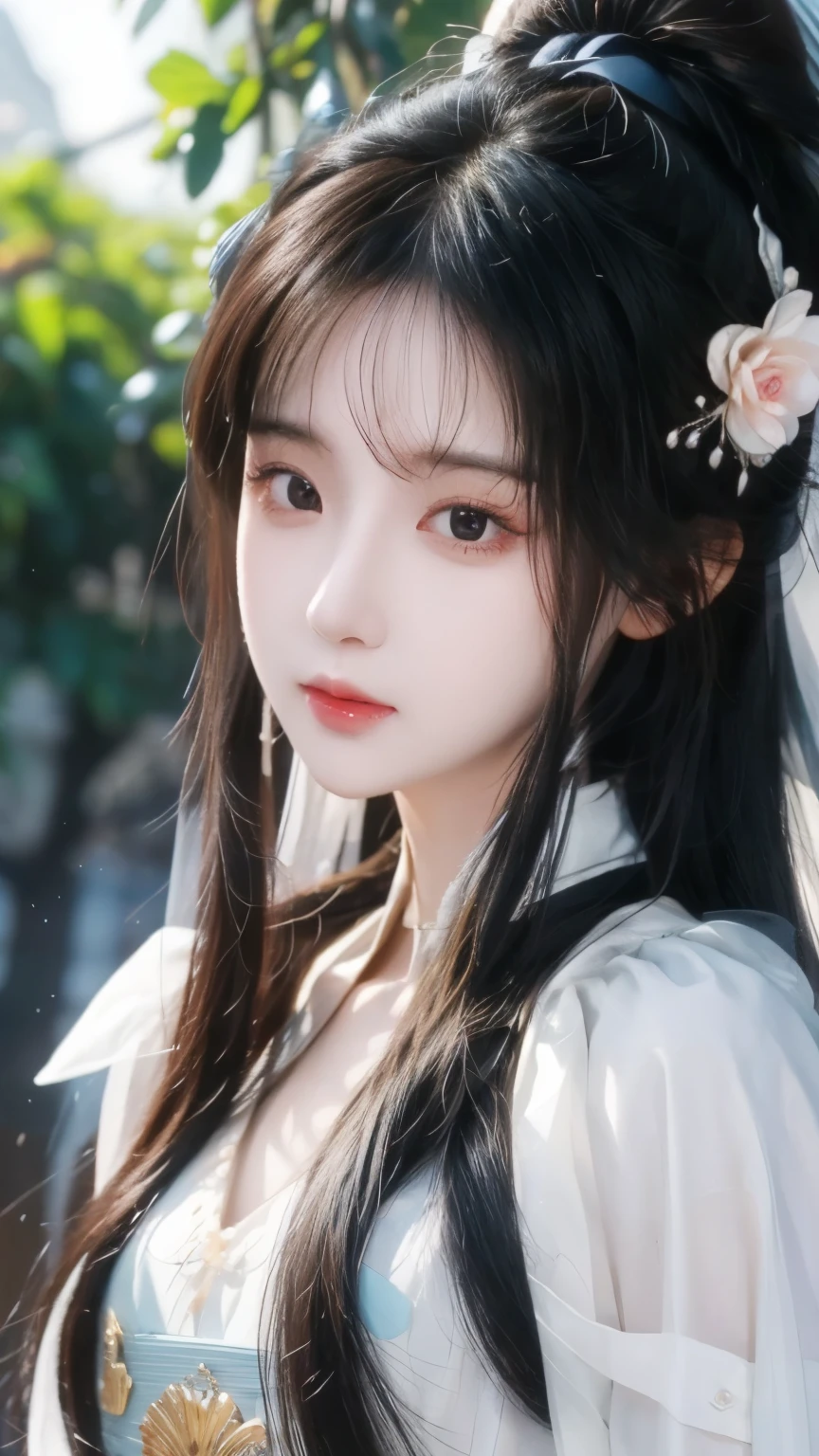 is of the best quality,Illustrations are very detailed, BEAUTIFUL EYES , Very Delicate Light , Fine Light ,Very high quality 8KCG wallpaper , an extremely delicate girl 。 2 sets of extremely detailed CG atlases ,8k wallpaper, is of the best quality,noon,Beautiful and delicate water,Long hair, a girl with beautiful details,Surf ,Direct vision,eyeball,Flowering,. Long flowing black hair , gentle gaze , Korean Manga Pure Desire ,Beutiful women, ambient light ,Optics,细节, high quality , Number of Works ,epic, The ratio is correct ,