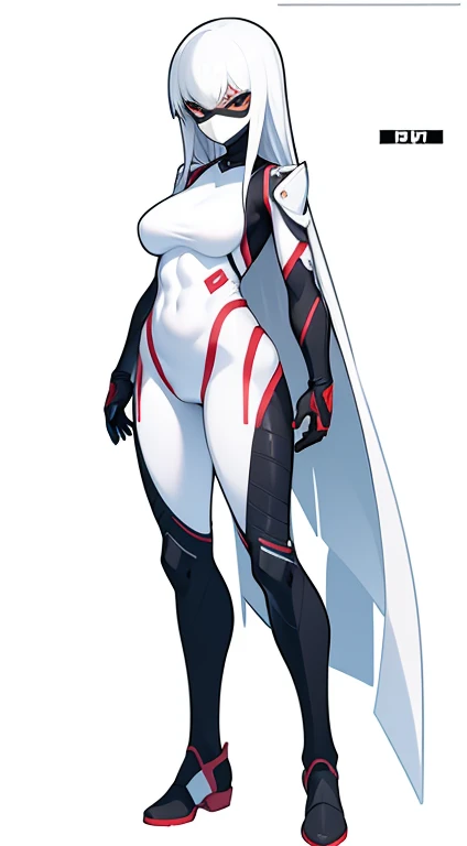 1girl, black hair, long hair, serious, salute, purple eyes, white bodysuit, bodysuit, large breasts, breasts, futuristic, tech, science-fiction, machinery, mature female, thick thighs, long sleeves, full body, ((full body)), standing, sneakers, ((standing))