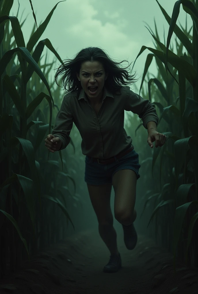 A zombie running after people in the wilderness