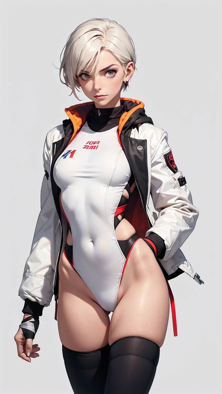 (((Annie Lennox))), (((colorful suit))), (scars), (((bandaged arms))), (((colorful clothes))) (( hood)), (((best quality: 1.4))), (Unbeatable masterpiece), (hyper HD),(CG 8k hyper-realistic), beautiful face, (((breasts big))), (((hyper feminine))), sexly girl, ((round face)), black tattoo,(ultra short red hair with white highlights)), ((( sculptural body ))), (((1 Kizi))), Kizi tatuada de 25 anos com perfect body, perfect hands, perfect fingers ,Beautiful and well-groomed face, (round face), muscular body:1.2,solid color detailed jacket, (Head to thigh photos), Complex equipment, ,Tight clothes,With white stars and off-white stripes,,,,,Armor Metal Electronic Parts, Poison tattoos ) INFO, Kizi, (((standing alone))), , 24歳, sexy, pose de attitude, work of art, dancing, ((slight smile)), post-apocalypse, (((manga style))), bounty hunter, the way you want, perfect body, roupa moderna, advanced technology, white, yellow accent, black, red accent, fur collar jacket, sleeves with vertical striped pattern, background city, (( cowboy shot )). intricate visual, narrow waist, (((wide hips))), wide hips, fit thighs, (((thigh gap))), Thigh gap, background shows a futuristic airplane, open expression, expression happy