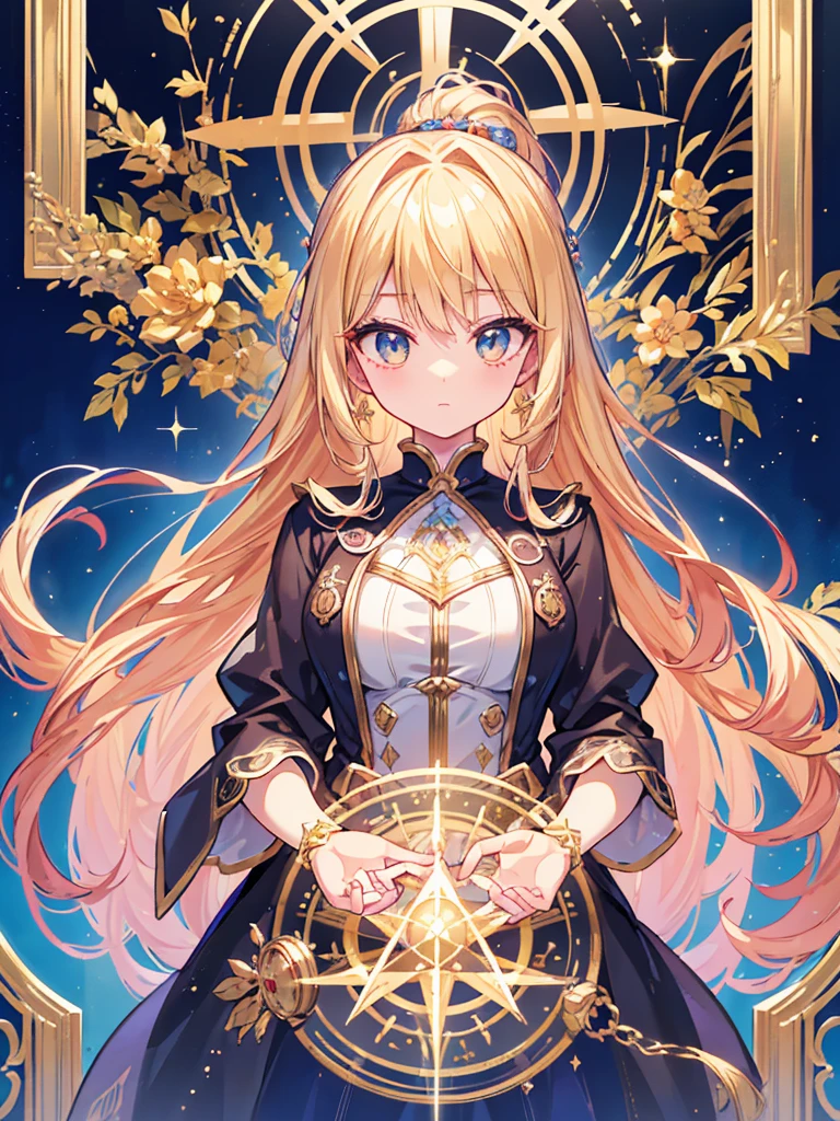 (((magic circle)))、pubic hair、moon、null、naked、coat of arms、Beautiful female magician、blonde updo、((whole body))、(((photo taken from below)))