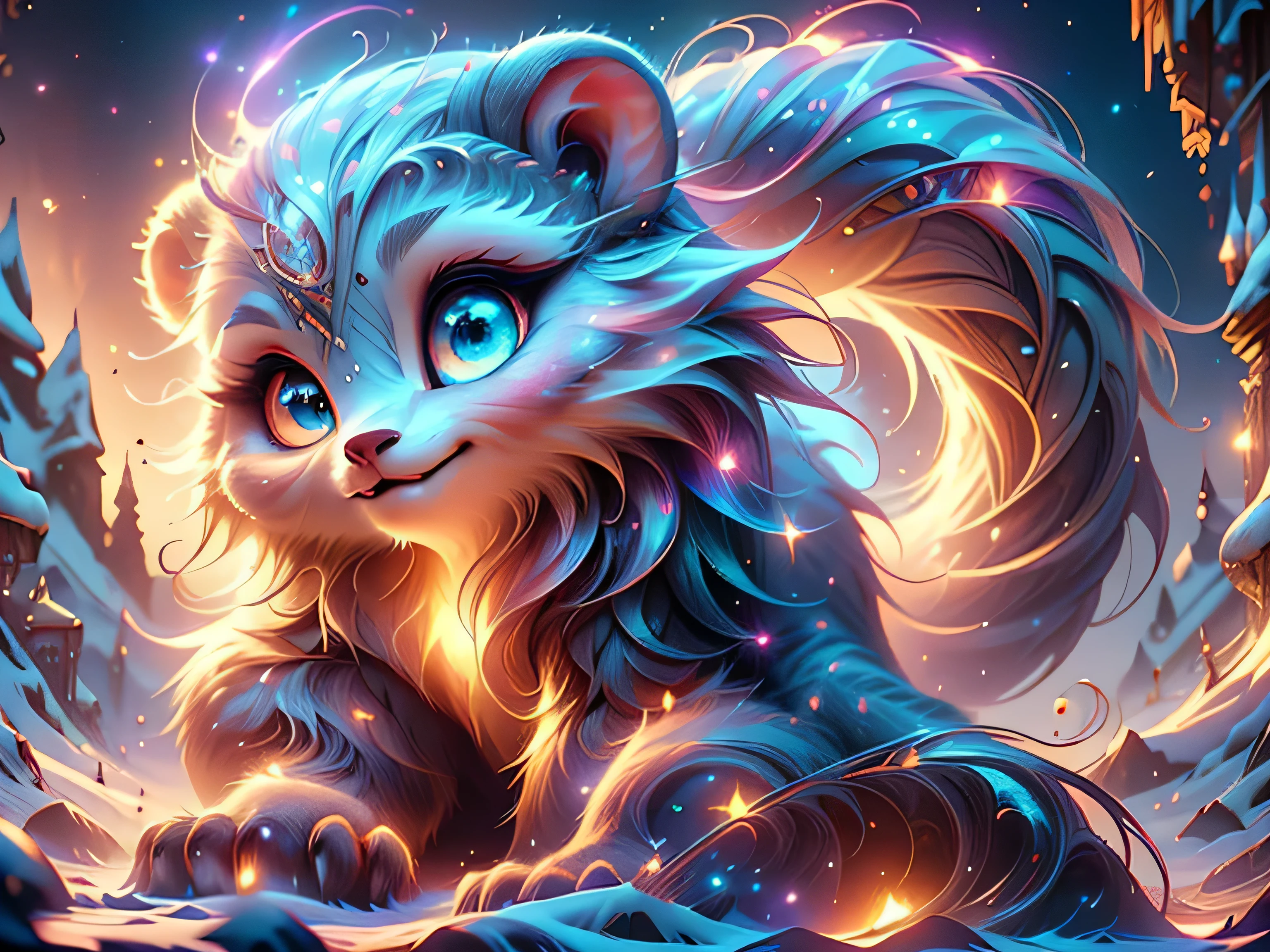 Magical Fantasy Creature, (Best Quality, Masterpiece, Representative Work, Official Art, Professional, Super Detailed, 8k:1.3), (Photorealism:1.2) Super Cute, Big Eyes, Soft, Soft Nose, Furry, Double Toothed Smile, Yeti on Mountain Background, Realistic, Beautiful, Stars in Eyes, Soft Volumetric Light, (Backlight:1.3), (Cinematic:1.2), Intricate Details, (ArtStation:1.3), --auto --s2