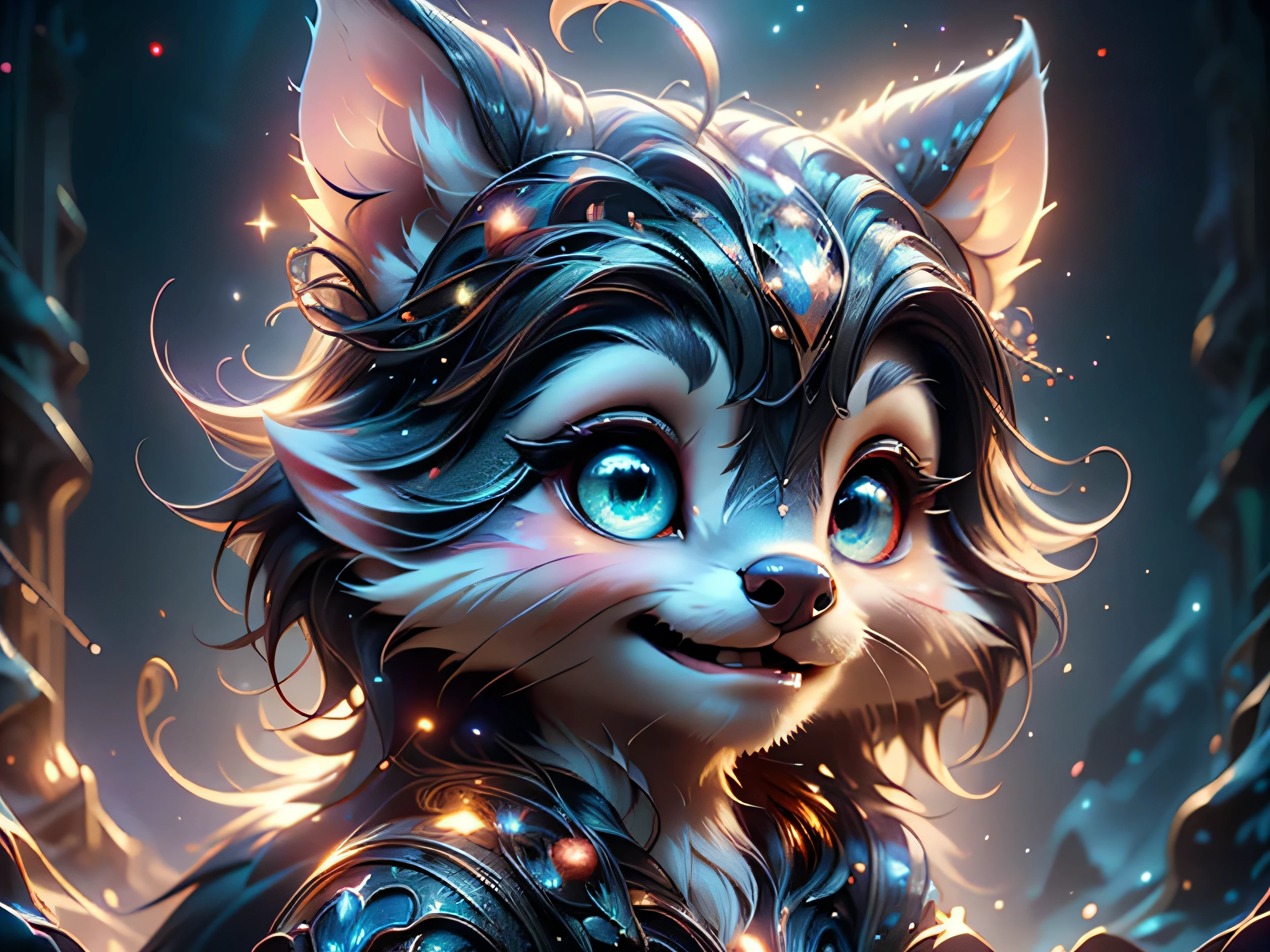 Magical Fantasy Creature, (Best Quality, Masterpiece, Representative Work, Official Art, Professional, Super Detailed, 8k:1.3), (Photorealism:1.2) Super Cute, Big Eyes, Soft, Delicate Nose, Furry, Smiling with Two Teeth, Skunk on Natural Background, Realistic, Beautiful, Stars in Eyes, Soft Volumetric Light, (Backlight:1.3), (Cinematic:1.2), Intricate Details, (ArtStation:1.3), --auto --s2