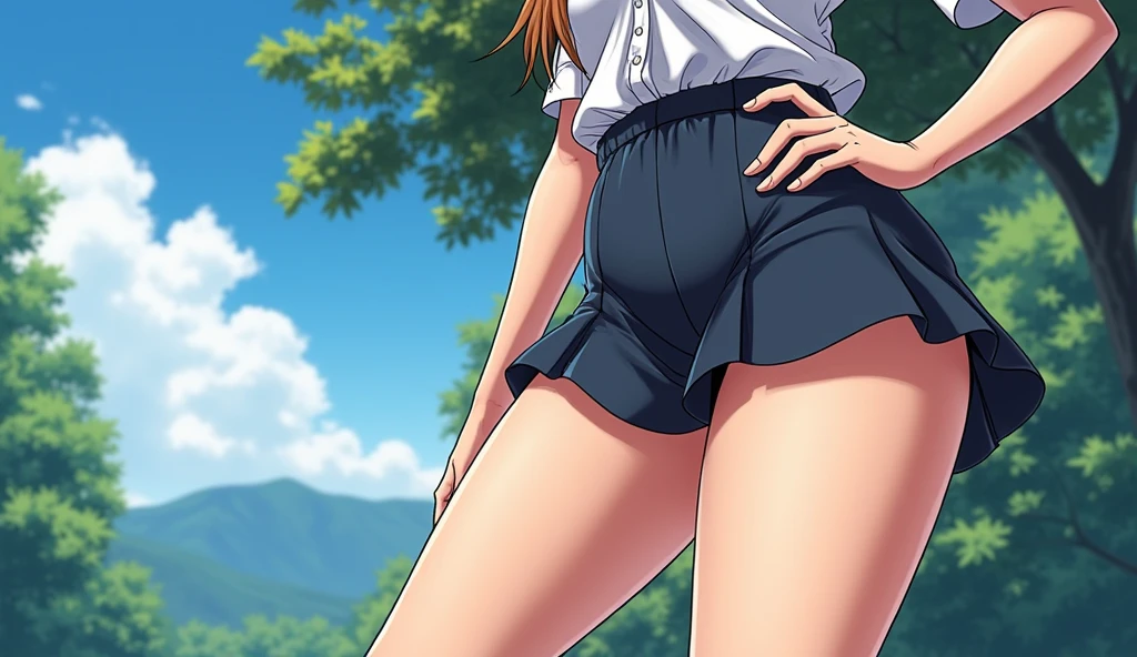 nsfw, (2 girl:1.5), masterpiece, best quality, 8K, high res, highly detailed girl, highly detailed beautiful face, beautiful eyes,beautiful skin, dutch angle, outdoor, girl on the left(kirino kousaka:1.3), girl on the right(ayaka aragaki:1.3), smile, navel, medium breasts, bottomless, white string panties, school uniform, serafuku, white shirt, hand on hip, outdoor