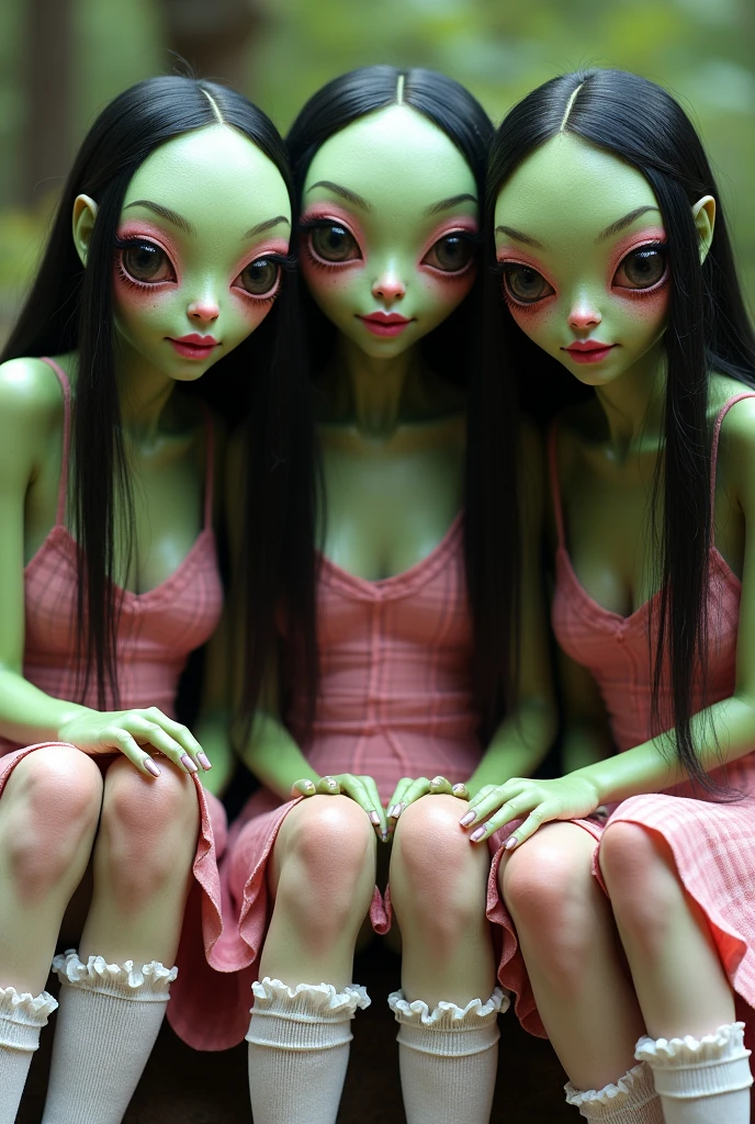highly detailed mature woman with horny seductive pose detailed face, detailed body, curvy ass, oily skin, symmetric face, cute, belly pin, long black hair, masterpiece, 8k, ultra realistic tied up by group of aliens with big black eyes, grey color, oval flattened head, 4 olhos negros, very close distance from group of aliens, attacked by group of aliens, fucked from behind by group of aliens, raped by group of aliens, crowded by group of aliens, crowded from front back up down side group of aliens, crushed by group of aliens, overlapped by group of aliens, hug by group of aliens, aliens over her body grab her breast hard sprinkling milk from her breasts, (fingering her pussy getting her pussy hole wider), ((2 aliens putting there long thick dick in her pussy and ass hole)), make the aliens and there dick look ultra realistic, (((aliens with there arms grab and squeeze her breast nipple in there mouths)))