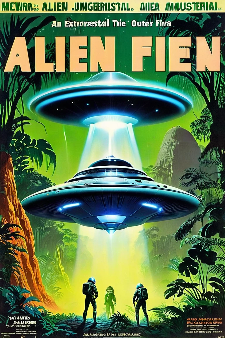  Alien Movie Posters , An extraterrestrial paradise ,  Outer Utopian Jungle ,  retro sci-fi art ,  Ancient Alien Jungle , Vintage Sci-fi Art , Damp alien jungle,  Retrofuturism Art ,  Retro 1,960 s Sci-fi Art,  Ed Emschwiller ,  poster art,  UFO napping アメリカ風の宣伝ポスター, 