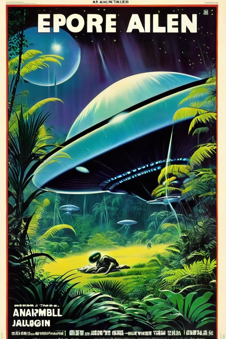  Alien Movie Posters , An extraterrestrial paradise ,  Outer Utopian Jungle ,  retro sci-fi art ,  Ancient Alien Jungle , Vintage Sci-fi Art , Damp alien jungle,  Retrofuturism Art ,  Retro 1,960 s Sci-fi Art,  Ed Emschwiller ,  poster art,  UFO napping アメリカ風の宣伝ポスター, 