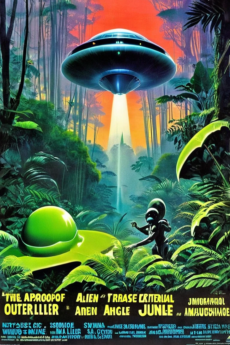  Alien Movie Posters , An extraterrestrial paradise ,  Outer Utopian Jungle ,  retro sci-fi art ,  Ancient Alien Jungle , Vintage Sci-fi Art , Damp alien jungle,  Retrofuturism Art ,  Retro 1,960 s Sci-fi Art,  Ed Emschwiller ,  poster art,  UFO napping アメリカ風の宣伝ポスター, 