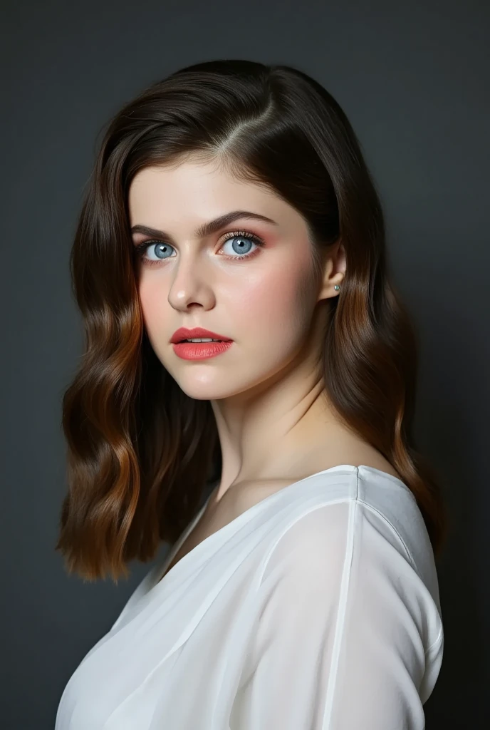 absurd, Ultra detailed, CG, Unit, 8k wallpaper ), ( masterpiece ), (realistic), (large eyes:1.2), (RAW Photo:1.2), (The best quality:1.2), (detailed face:1.4) ( beautiful and detailed eyes:1.2), ( detailed hair ), light in the face, large file size , Photo lighting, 1 girl, eyeliner, cute, student, (long, negro, Curly Hair:1.3) ((expressionless eyes)), grey eyes, ( Big breasts:1.3), pink lips, ((secretary, semi-open blouse , Very short pencil skirt)), facing the viewer , depth of field , (sitting cross-legged:1.5), ((in a studio room)), ((with laughter))