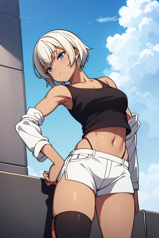 (white short hair)(red eyes)(sitting)(whole body)4K