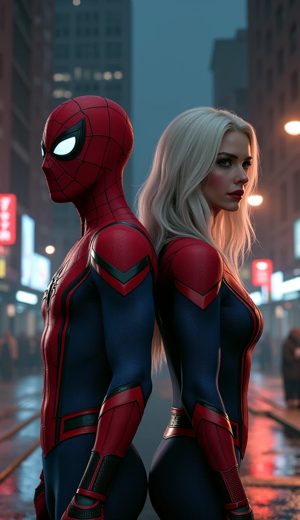 2 male spiderman and 3 female spiderman in one phone line up
