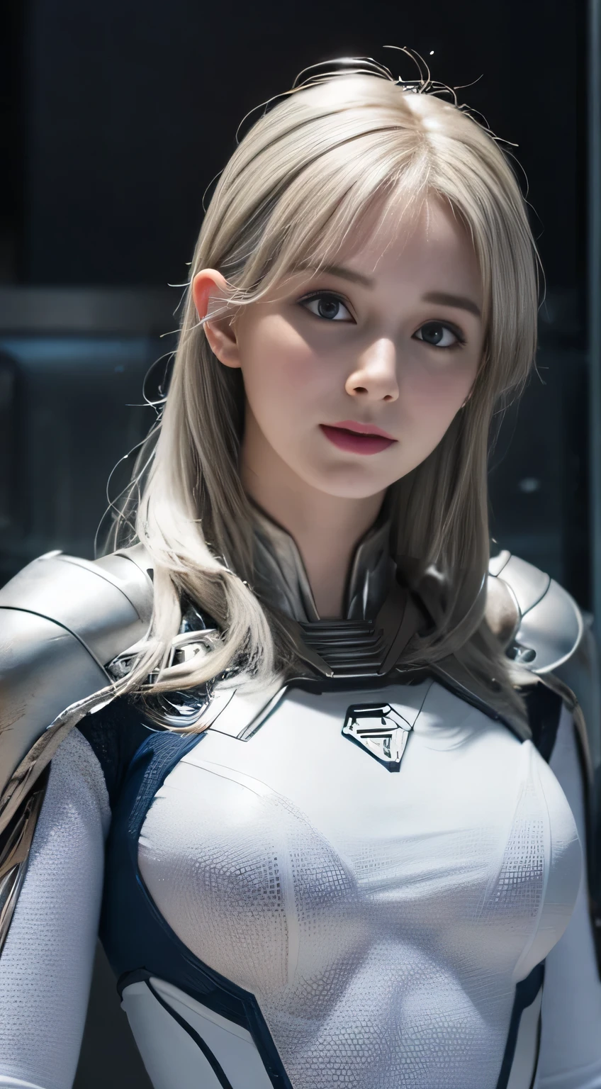 (White Superhero Theme Supergirl),( Apocalyptic city destroyed:1.4),(superchica:1.4), (gray white hair ),More detailed 8K.unreal engine:1.4,UHD,La Best Quality:1.4, photorealistic:1.4, skin texture:1.4, Masterpiece:1.8,first work, Best Quality,object object], (detailed face features:1.3), (Detailed hands:1.4), 