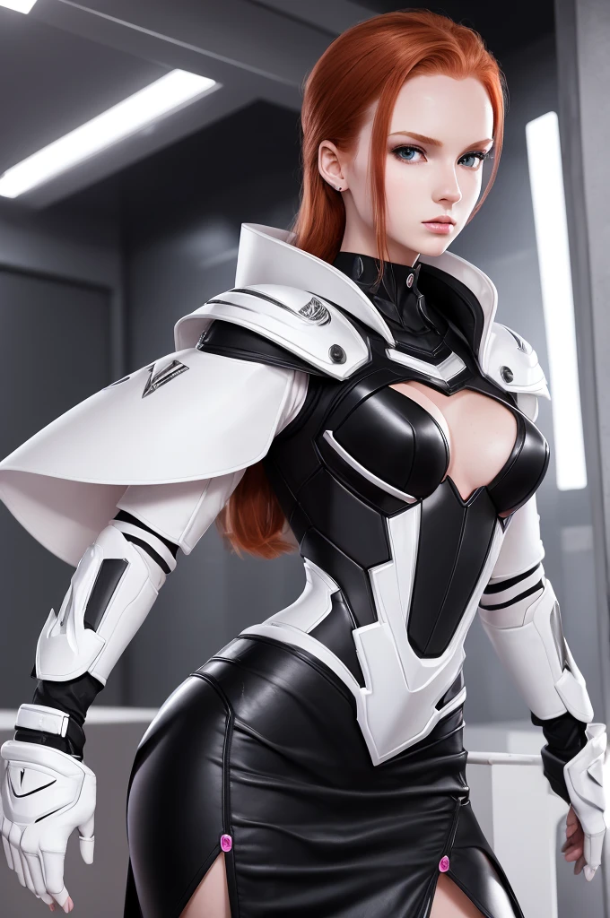 left black hair, right red hair, perfect face, (masterpiece), ((detailed body)), high resolution, photorealism, halo ring, glowing eyes, bodysuit, wings, 1 girl, in space, exposed belly