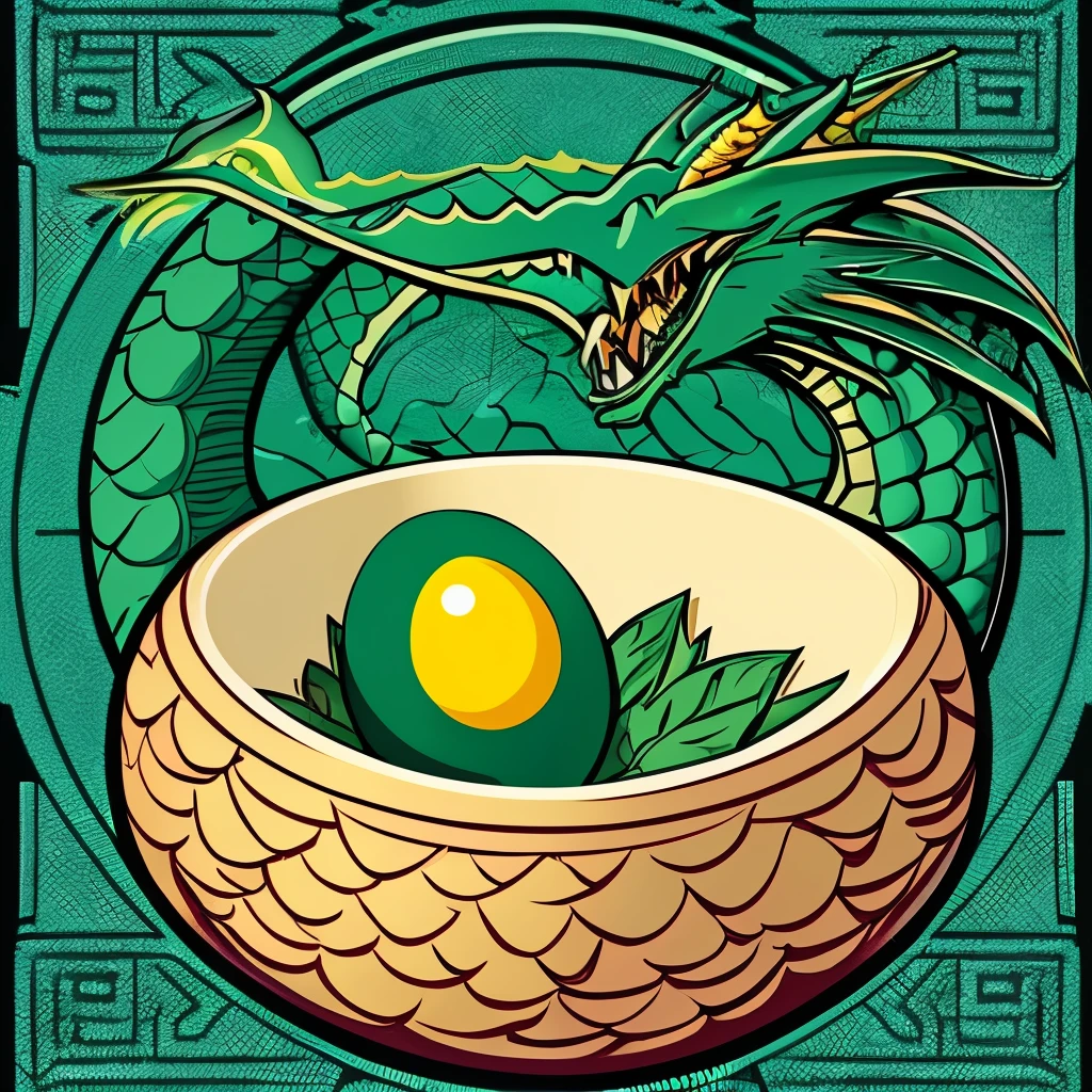 a close up of a carved egg with a dragon inside, vector art by Matt Stewart, trending on polycount, art nouveau, newly hatched dragon, dragon eggs, avatar image, hatching, dragon in dragon lair, digesting a small dragon, smaug, the devil in hell as a dragon, dragon vore art, dragon’s lair, dragon's lair