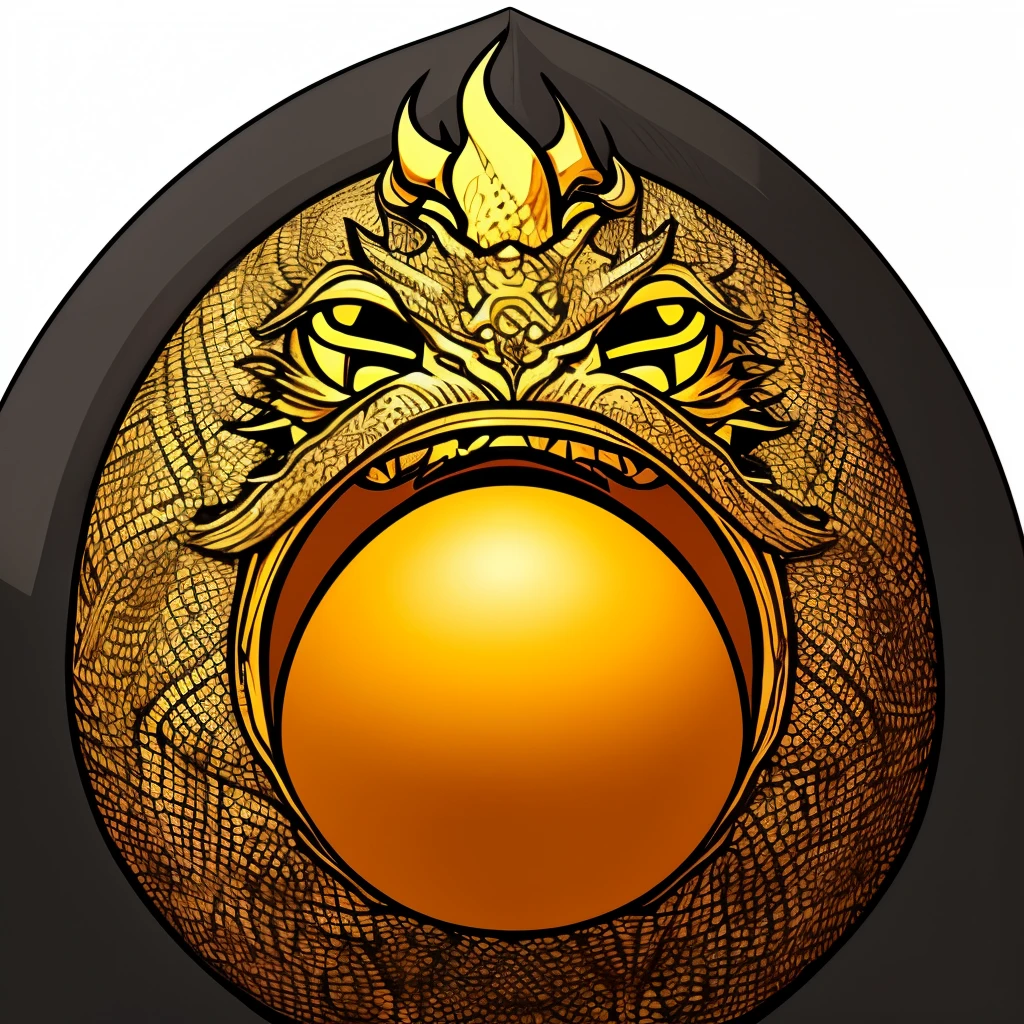 a close up of a carved egg with a dragon inside, vector art by Matt Stewart, trending on polycount, art nouveau, newly hatched dragon, dragon eggs, avatar image, hatching, dragon in dragon lair, digesting a small dragon, smaug, the devil in hell as a dragon, dragon vore art, dragon’s lair, dragon's lair