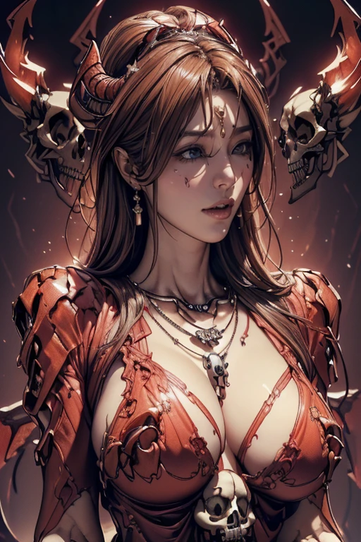 A Strawberry, ((Masterpiece, top quality, high resolution, highly detailed CG unified 8K wallpaper)), (huge stunning goddess shot, very hot and sexy, jaw-dropping beauty, perfect proportions, beautiful body, slim body beauty:1.3), (dynamic pose, dynamic composition),(demon skull head necklace:1.5),