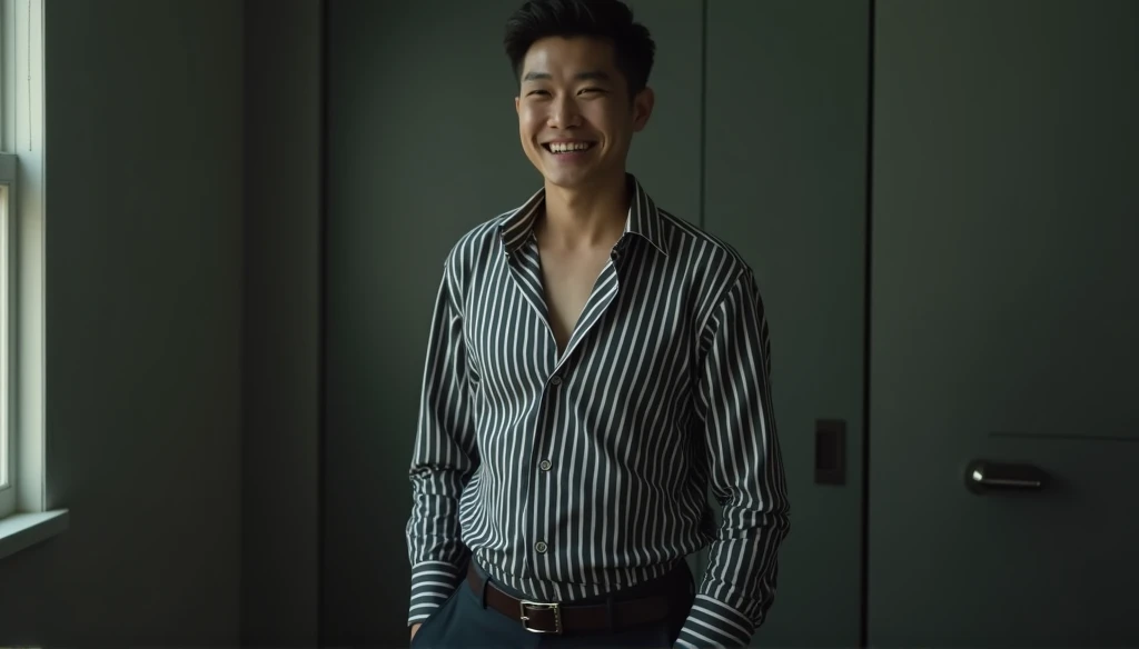 Asian man,27years,hot frat guy wearing a suit, open shirt, black suit jacket, black suit pants, showing off his body, defined abs and defined pecs, smirking, ultra realistic, shot with cinematic camera, high quality photography,, flash with softbox, 4k, Canon EOS R3, hdr, smooth, sharp focus, high resolution, award winning photo, 80mm, f2.8, bokeh, masterpiece realistic, best high quality,Real-life Photorealism, Raw Portrait Photography , There are abs, Differential crushing cap, rough breath, Black hair, Messy hair, modern, hyper HD, Masterpiece, curate, This photorealistic portrait combines the style of National Geographic., Capture every detail of his textured skin in 8k resolution. Leica digital SLR. (8K UHD、RAW Photography、Photorealistic Portrait Leica Digital SLR、Lifelike images) (Crawling on All Fours, Kneeling), on a bed,