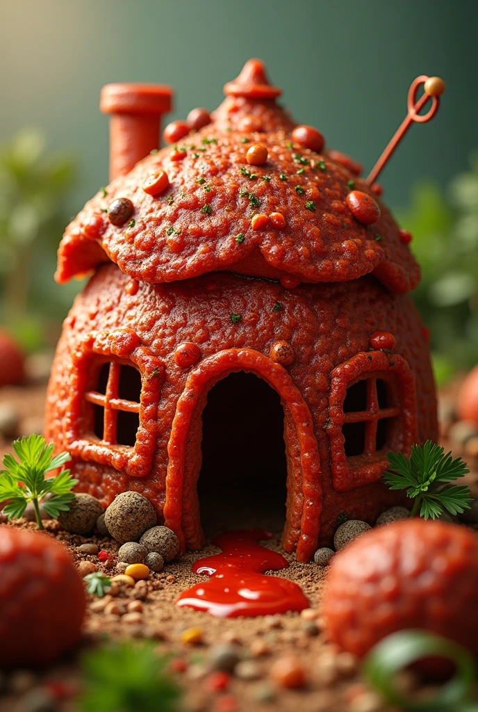 Make a house from spicy meatballs