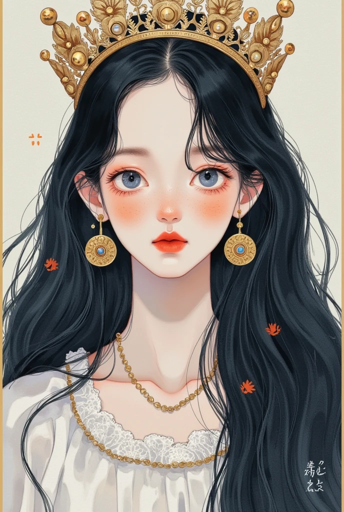 Women have long hair，Wearing a crown on his head, Anime drawings inspired by Kim Jong-hee, tumblr, Serial Art, Lovely art style, movie illustration, Illustration style, lofi art style, Anime atmosphere, ig工作室动漫风格, Lo-Fi Girl aesthetic, Painting style, Lo-Fi Girl, beautiful Painting style, Style Anime, artstrationTrend 