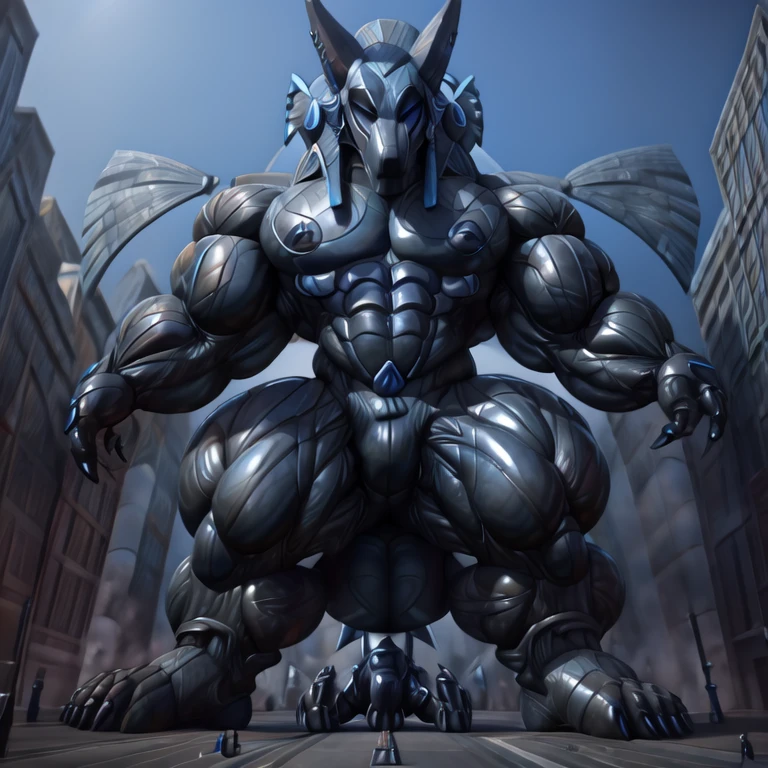 - stargatejackal wearing a latex muscle suit.
- masterpiece. official art. 8k. best quality. detailed full body. full body.
- black latex muscle suit. latex Muscle Suit. The whole body is black.
- no face. wearing a full-face helmet. helmet is jet black.

- He with 4 arms.
- large muscles,  big muscle, huge muscles,  massive muscles,  glistening muscles, bulk up.
- dominating latex Muscle Suit. He has long legs. giantess.
- focus GIANT mechanical Muscular latex Muscle Suit is trampling the city. Looking down. macro. stomp. Low-angle perspective. emphasizing the immense size.
- Spread wings. It has wings. black have big wings.
- He has a black cape on his back.
- The nails are sharp. The nails are black. There are five fingers.
- The toenails are sharp. The toenails are black. There are five toes.
- He is wearing black boots. He is wearing black gloves. He is wearing black armor.

((There are no nipples.))