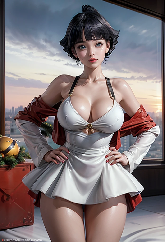 Masterpiece,Solo,One Girl,Himawari Uzumaki,(Boruto),Perfect Body,Big Breasts,Sexy Body Hot,High Quality,High Resolution,Photograph 16K,Ultra Detailed,Ultra HD,Christmas Theme,Beautiful,Beautiful Girl,Christmas Background,Erotic Girl,Sexy Christmas Dress