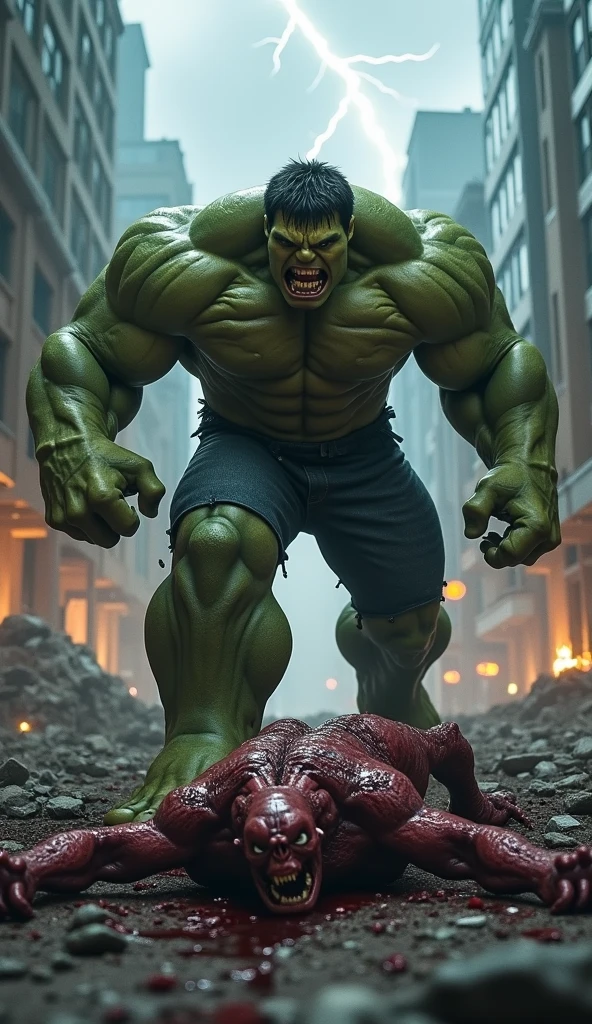 Hulk   punching on zombie's head 