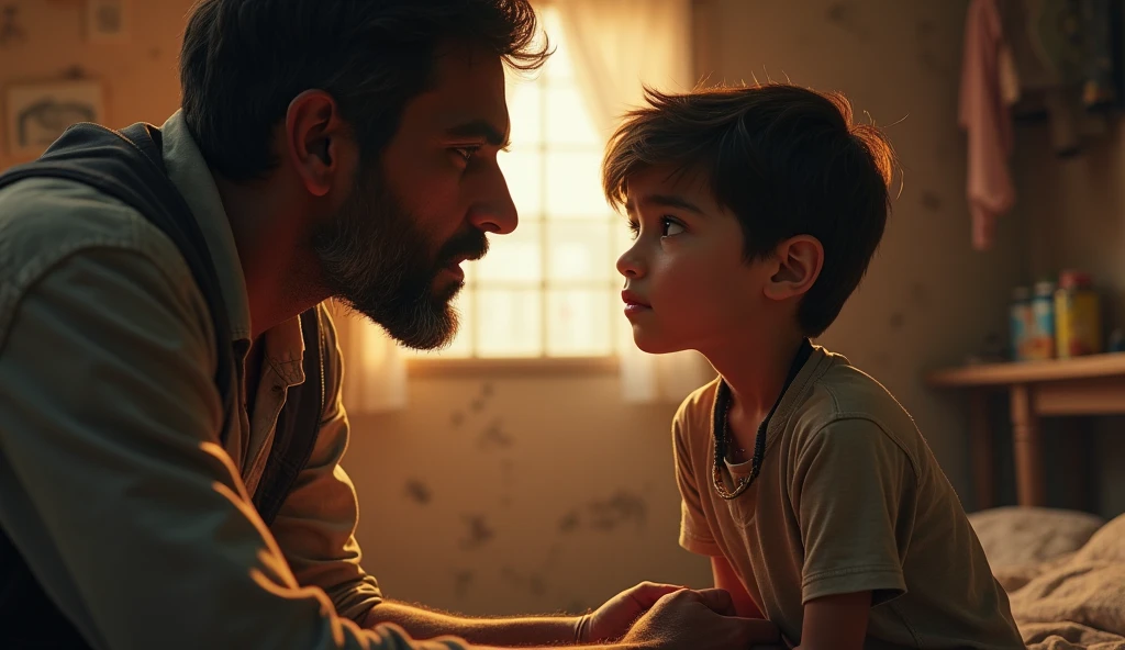 Um pai e seu filho juntos, sharing a moment of deep connection."