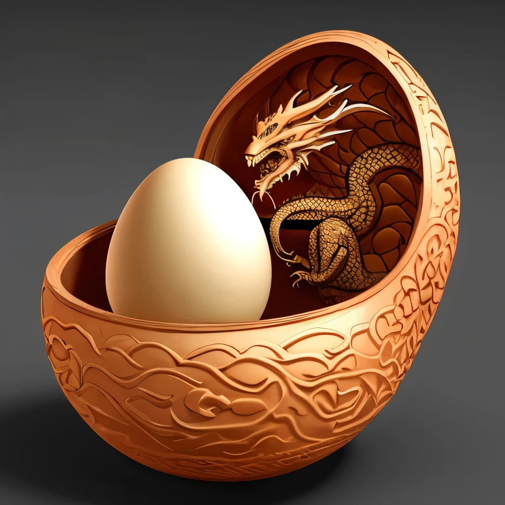 a close up of a carved egg with a dragon inside, vector art by Matt Stewart, trending on polycount, art nouveau, newly hatched dragon, dragon eggs, avatar image, hatching, dragon in dragon lair, digesting a small dragon, smaug, the devil in hell as a dragon, dragon vore art, dragon’s lair, dragon's lair