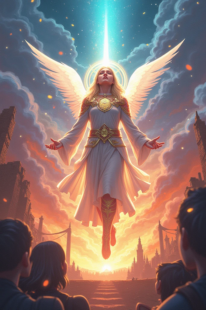 Jesus, tiro de corpo inteiro, olhos firmes, olhando para frente, lightning in the sky, arms extended, olhando para frente, parado no topo de uma montanha, manto e capa vermelhos, Shining cross in the airA realistic 4K phoenix with orange feathers, with a serious expression and looking forward, corpo inteiro.