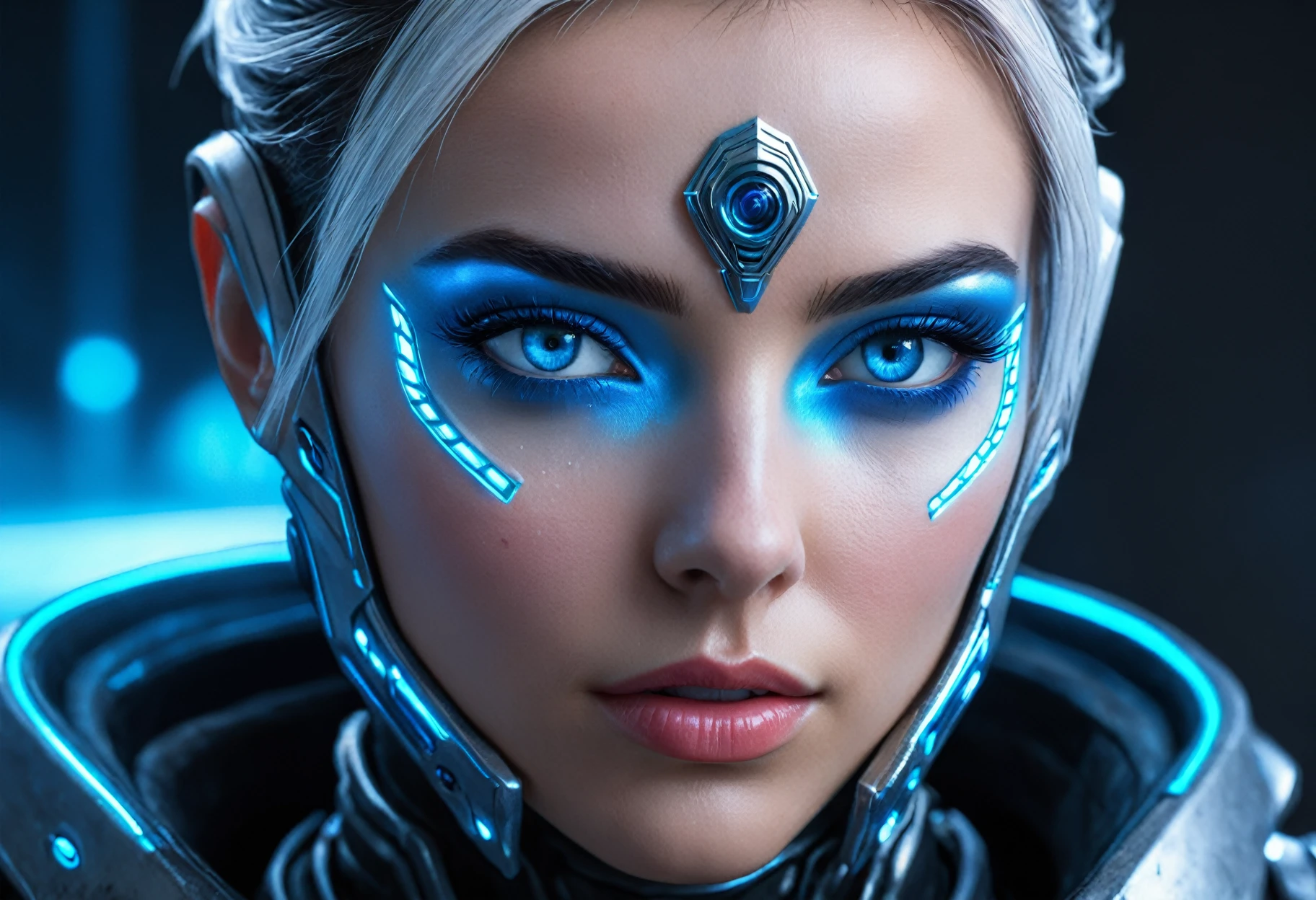 FACE WOMAN powerful armor, sharp look,
Frost, Calls, perfect details, (Best Quality, 4k,
High resolution, masterpiece:1.2), ultra detailed,
realist:
1.37, HDR, studio lighting, vivid colors, (cyberpunk,
Futuristic) style, lcy Blue Color Scheme, dynamic
lighting. MOD ULTRA FACE 8k laser eyes