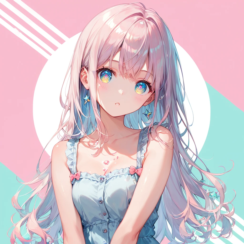 Score_9, Score_8_superior, Score_7_superior,sauce_anime, High-resolution images,masterpiece,Best Quality,girl,Cute face,Beautiful Skin,Shiny Hair,Highly detailed eyes,Pastel color background, Jojipan, 