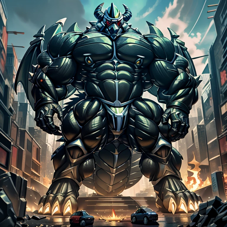 (masterpiece. official art. 8k. best quality. detailed full body. full body.)
(situation 1 : dominating demon lord dragon batzz. focus Colossus mechanical Muscular demon lord dragon batzz is trampling the CITY. macro. stomp. Low-angle perspective. emphasizing the immense size. The perspective is from below, emphasizing the sheer majesty and power of the Colossus. Colossus art. He is much bigger than a skyscraper. Giga Colossuss. micro soccer field. looking down.)

(situation 2 :smoke and flames rising from the destruction in the city)

(Additional details 1: wearing a full-face helmet. helmet is jet black. The color of NANOSUIT is jet black. high-tech bio-mecha armor. real texture material. whole body shines like metal. Wearing cyberpunk mecha. emphasizes the muscles. suit fully made of metal. intricate armor. Robotic suit. suit fully made of metal. NANOSUIT with the same design as demon lord dragon batzz.). (demon lord dragon batzz has 5 toes.)

(Additional details 2: (Detailed head. Detailed Body. Detailed abs. gigantic muscles. HYPER MUSCLES. Gigachad Muscular. big muscle. pecs. triceps. traps. unusually developed muscular body. body full of huge muscles. showing off muscles. pectorales enormes. Exaggeratedly huge muscles. huge muscles. long legs.).

(Additional details 3: nj5furry, Spread wings. It has wings. black have big wings. The claws are sharp. Sharp teeth.5 toes.). 