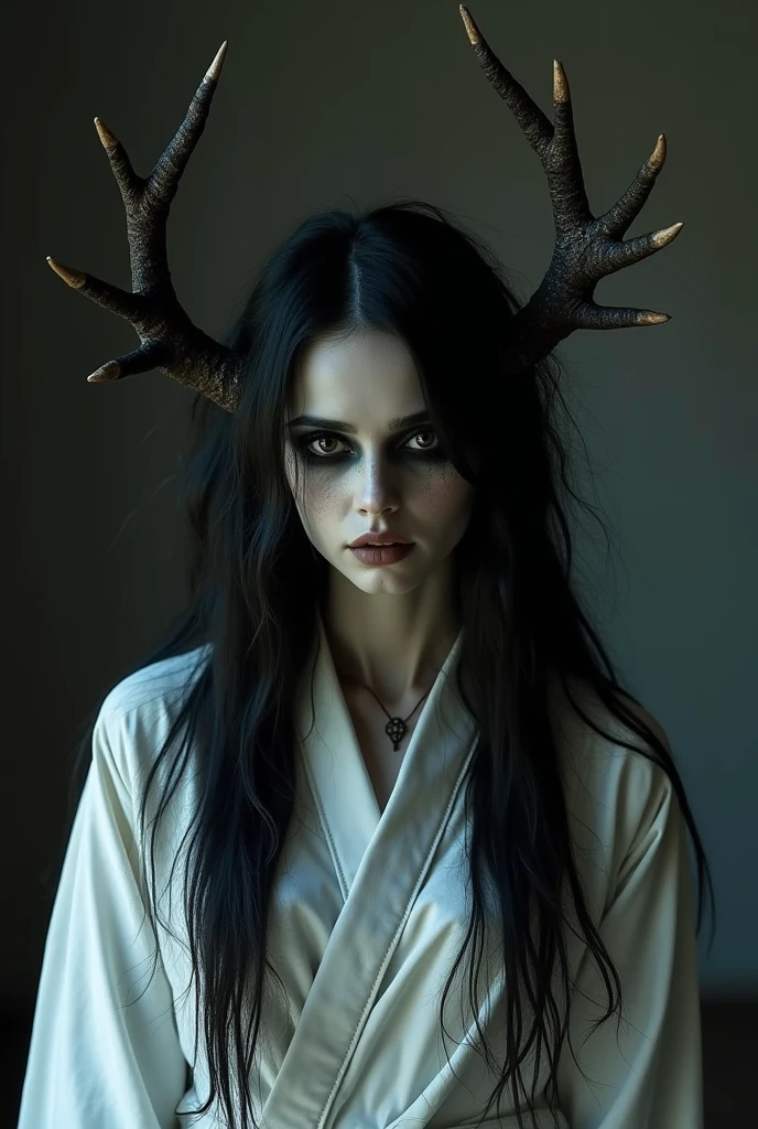 araffed woman in a white tank top with horns on her head, soft devil queen madison beer, madison beer girl portrait, madison beer as leeloo, anna nikonova aka newmilky, a beautiful woman in white, in white clothes, portrait sophie mudd, beautiful lady with bunny ears, beautiful female model, 5 0 0 px models, modeling photography