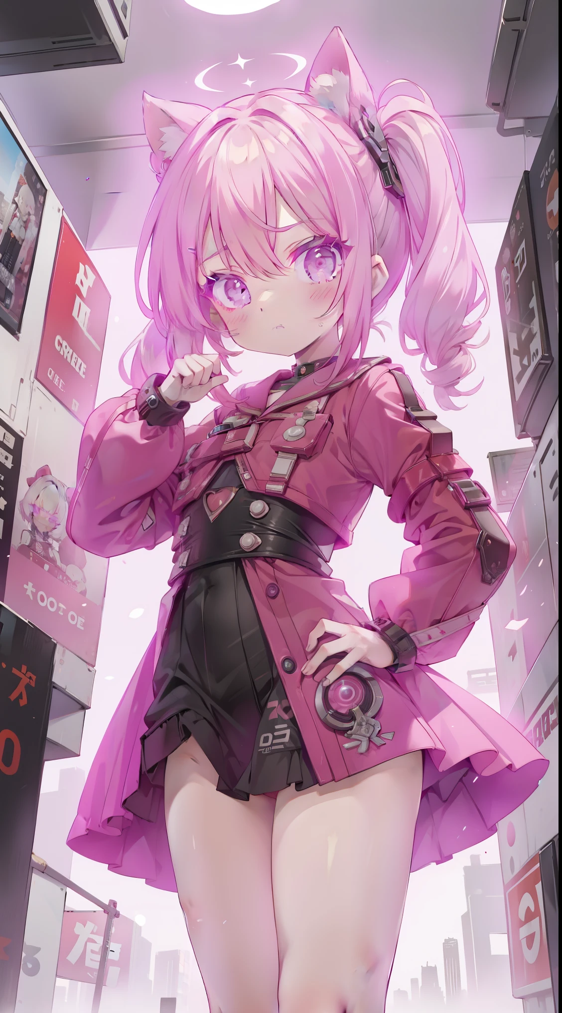 NSFW,a female cyborg,arranged posing,doujin,elegant,,to hide,Pink pubic hair,Glamour,pink heart tone,psychedelic costume,armored,A Cyberpunk dystopian girl,fantasic dystopia,dystopian scape,Blade runner,Ghost in the Shell, photorealistic ,Colorful psychedelic tom,posing,armado,Weapons,Weapons,master part,detailed,8K,dramatic,cinemactic,dystopia