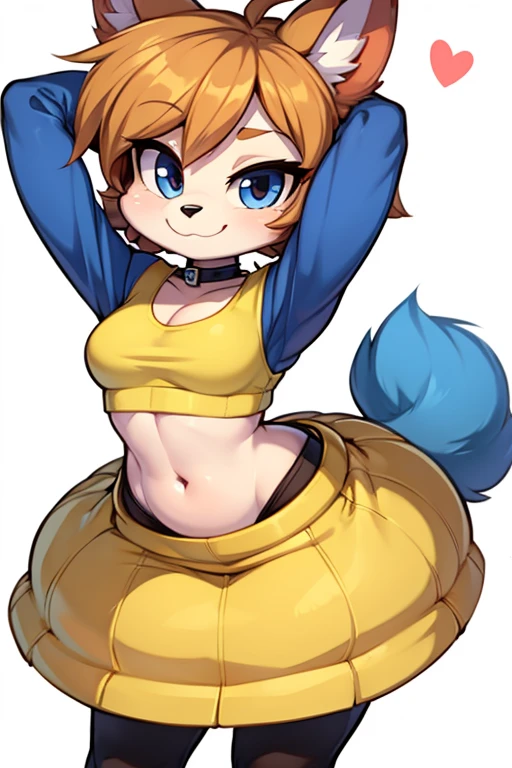 young girl, 35 years old, medium sized breasts, yellow Black striped stockings, Orange striped panty and bra, skulls background, multicolored hair, tight buns, 4k, cute smile, mouth open, tongue out, view from Front, Show full body standing, Arms crossed, tits pressed up