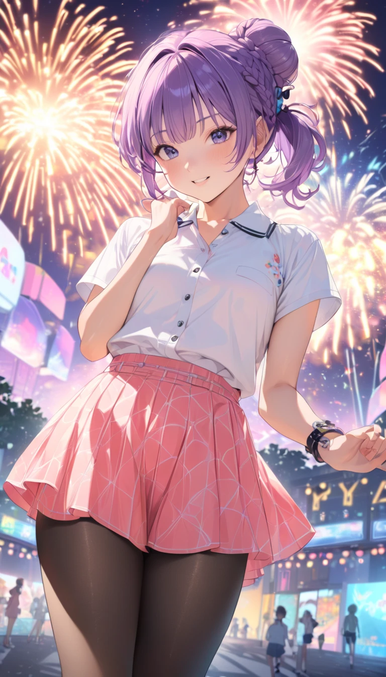 (A high school girl squatting and doing hand-held fireworks:1.2、Sparkler、Japanese sparklers、Summer in Japan、night:1.4)、((school uniform、Yshirt、Pleated skirt、Navy blue socks、loafers)、the wind is strong、(Realistic、Like a photograph、Live Action、8K, Realistic, RAW Photos, Best image quality: 1.4), Single-lens reflex camera、RAW Photos, Highest quality, Realistic, Highly detailed CG Unity 8K wallpaper, Written boundary depth, Cinematic Light, Lens flare, Ray Tracing, Realistic background、((ultra high density skin))、 Teenage Girl,Cute Japanese、(Hand-held fireworks、Big Breasts)、(whole body:1.5)、Super detailed face,avert your eyes:1.1、(Pink inner color hair、short hair:1.2、My hair flutters in the wind:1.4)、I like that style、stylish、Very detailed、Pay attention to the details、Perfect outfit、(Sunburned skin)、View from the front、Accurate hands、Accurate legs、Detailed hands and fingers、Anatomically correct body、Thin legs、Thin thighs
