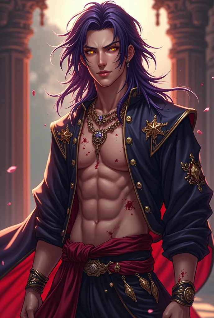 (8k,photorrealistic　RAW photograph　Maximum quality;1.4) (1 Korean) Super handsome king of the underworld　(lifelike face) 　(hair with pansy flower,  medium hair in the wind)　slenderbody　Muscular and macho　big pink eyes　Aristocratic metallic outfit with pansy flower　Pansy flower decoration in the wind　Fangs peeking out of the mouth　Pointed claws　a seductive gaze　Beautiful expression　A hyper-realistic　(King of the Underworld)　appealing　(real looking skin)　super high resolution　high détail　Luxurious pants with pansy flowers 　Aura of pansy flowers emanating from the body　effect　pansy flower transparent cover 