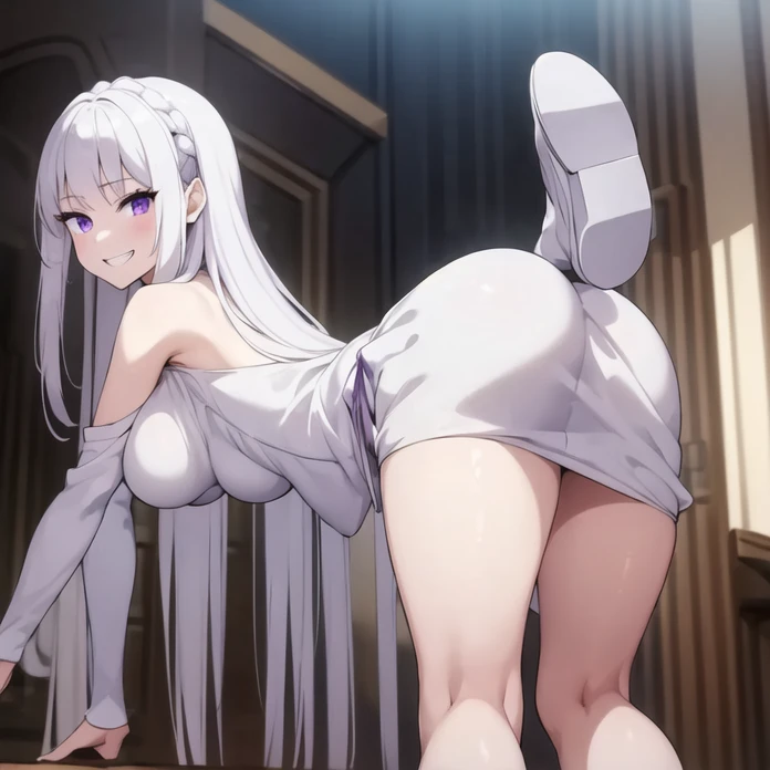 (extremely detailed CG unity 8k wallpaper:1.1), (1girl), mirkomha, boku no hero academia, rabbit ears, ((dark-skinned female)), ((dark skin)), (white hair, long hair), night, house, bed, belly, nude, desnudo, culo, ass