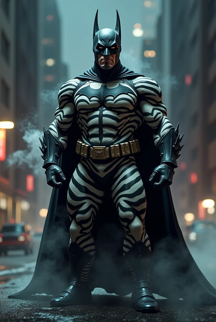 Godzilla as a skeleton wearing a Batman suit 
