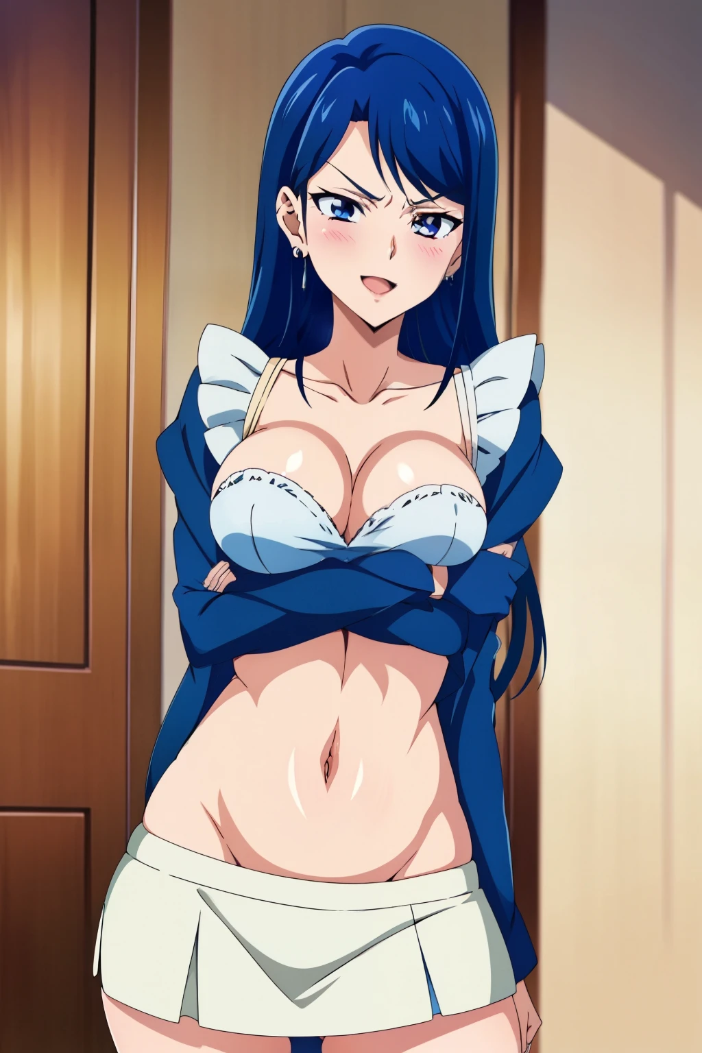 (Highest quality)　whole body　Nico Robin from One Piece, Long black hair, blue eyes, Dark, wide pupils, Blushing, Big Breasts,  Wearing a white shirt, Sit on the bed ,  Showing her nipples　Beautiful nipples　Beautiful breasts　Cleavage Emphasis　((1 boy, grab breasts))  (Beautiful pubic hair) Love juice　lure　Masturbation